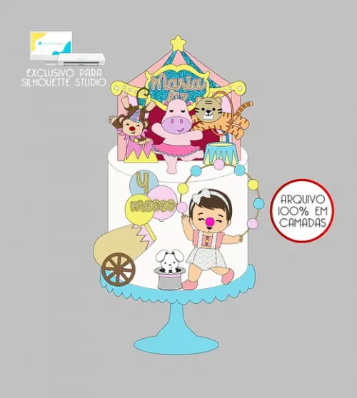 68 - Arquivo Topo de Bolo Circo Menina