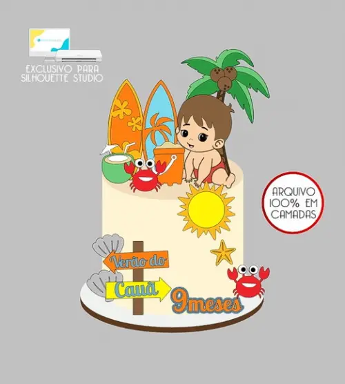 689 - Arquivo Topo de Bolo Praia Verão Menino
