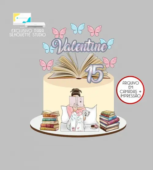 688 - Arquivo Topo de Bolo Leitura Menina Livros
