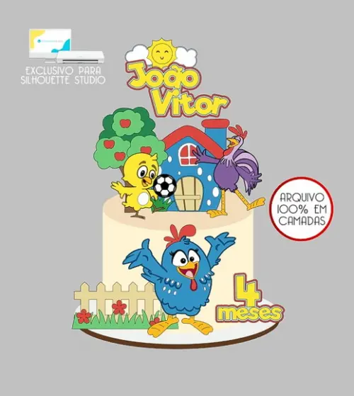 690 - Arquivo Topo de Bolo Galinha Pintadinha