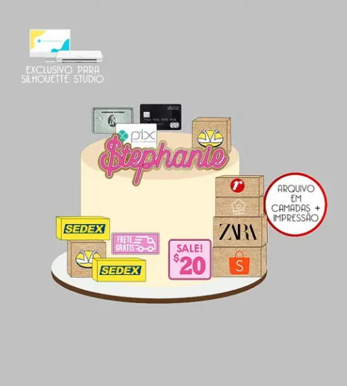 715 - Arquivo Topo de Bolo Compras Shopee Shein Sedex