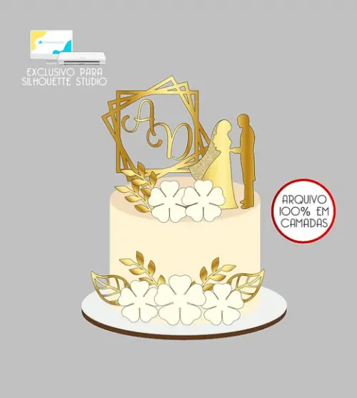 728 - Arquivo Topo de Bolo Casamento Bodas Casal