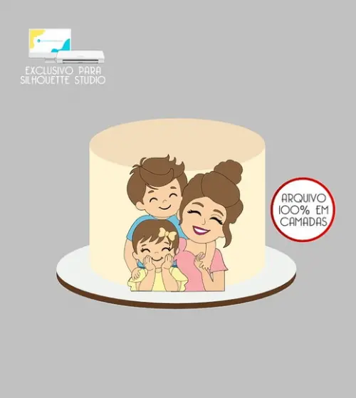 756 - Arquivo Topo de Bolo Mãe e Filhos