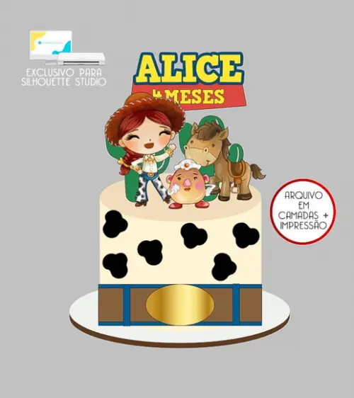 758 - Arquivo Topo de Bolo Jessie Toy Story Aquarela Baby