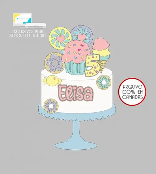 76 - Arquivo Topo de Bolo Sorvete Donuts