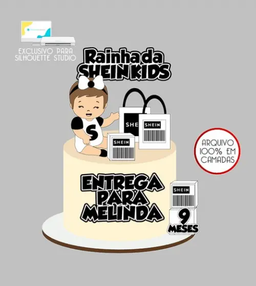 768 - Arquivo Topo de Bolo Shein Menina Compras