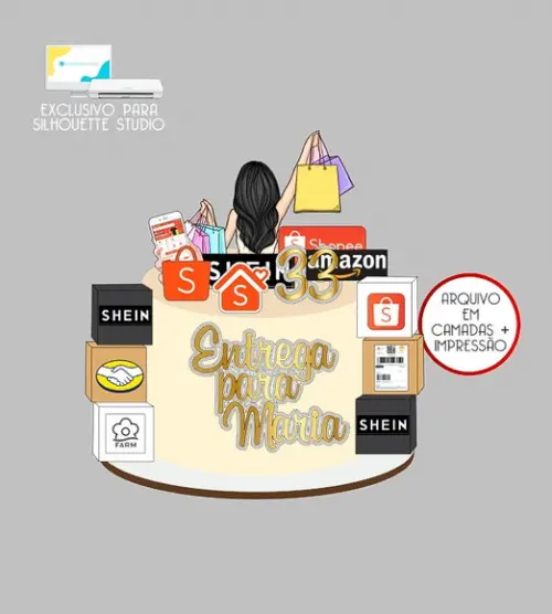 769 - Arquivo Topo de Bolo Compras Shopee Shein
