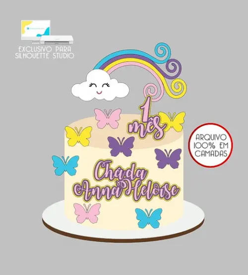 767 - Arquivo Topo de Bolo Chuva de Amor Arco-íris