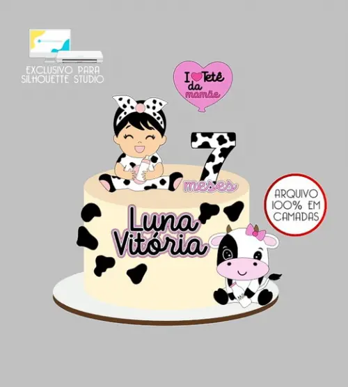 777 - Arquivo Topo de Bolo Vaquinha Eu Amo Tetê Menina