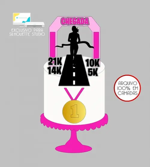 79 - Arquivo Topo de Bolo Corrida Maratona Mulher