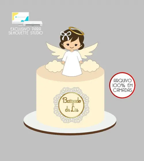 807 - Arquivo Topo de Bolo Batizado Anjinha Menina