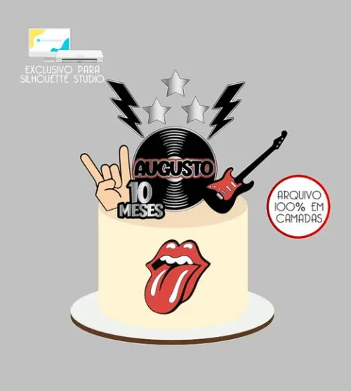 814 - Arquivo Topo de Bolo Guitarra Rock And Roll