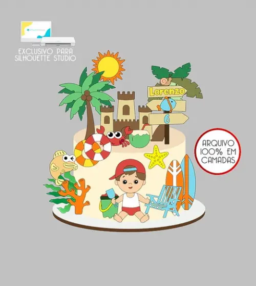 834 - Arquivo Topo de Bolo Praia Verão Menino