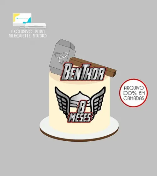 837 - Arquivo Topo de Bolo Thor Martelo 3d