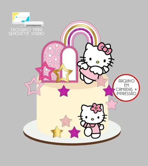 854 - Arquivo Topo de Bolo Hello Kitty