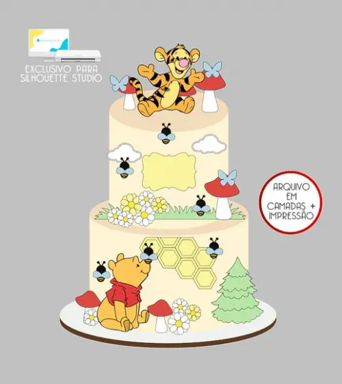 857 - Arquivo Topo de Bolo Ursinho Pooh