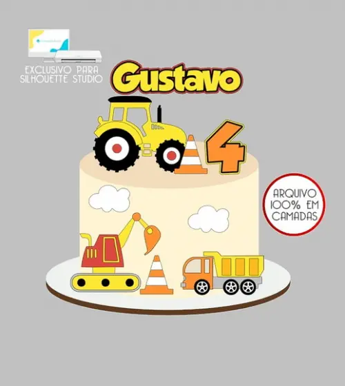 868 - Arquivo Topo de Bolo Trator Carros Caminhão