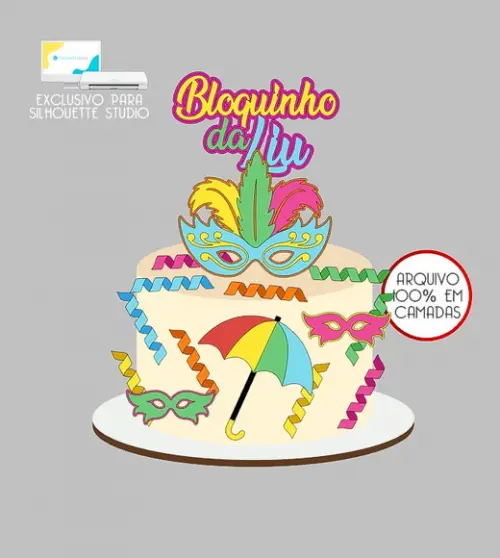 877 - Arquivo Topo de Bolo Carnaval Frevo Máscaras