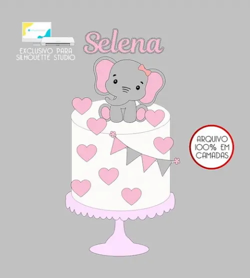 88 - Arquivo Topo de Bolo Elefantinho Menina