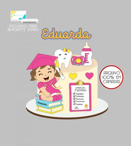 881 - Arquivo Topo de Bolo Formatura Mesversario Menina