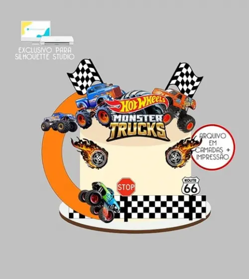 900 - Arquivo Topo de Bolo Hotwheels Monster Truck
