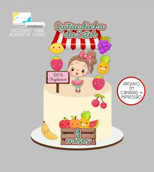 907 - Arquivo Topo de Bolo Frutinhas Quitandinha