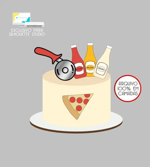 911 - Arquivo Topo de Bolo Pizza Maionese Ketchup Mostarda