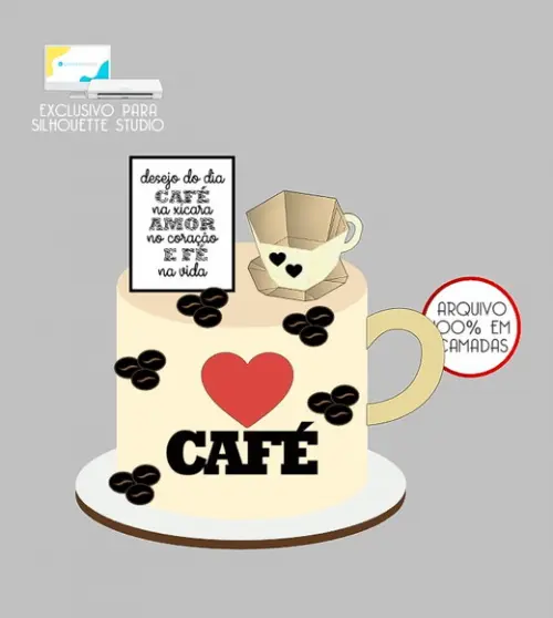 918 - Arquivo Topo de Bolo Café Xícara 3d