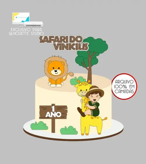 928 - Arquivo Topo de Bolo Safari Menino Girafa
