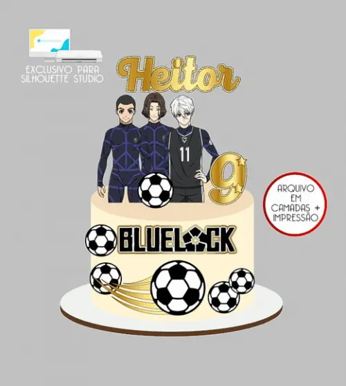 934 - Arquivo Topo de Bolo Futebol Blue Lock