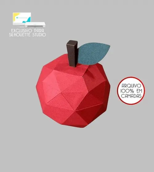 950 - Arquivo Topo de Bolo Maçã Low Poly 3d