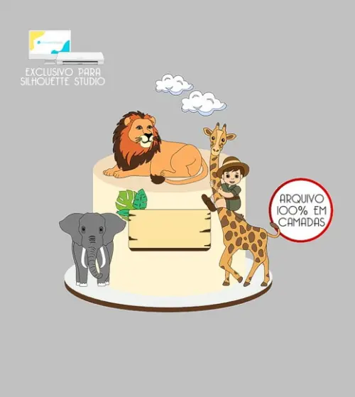 949 - Arquivo Topo de Bolo Safari Menino Girafa