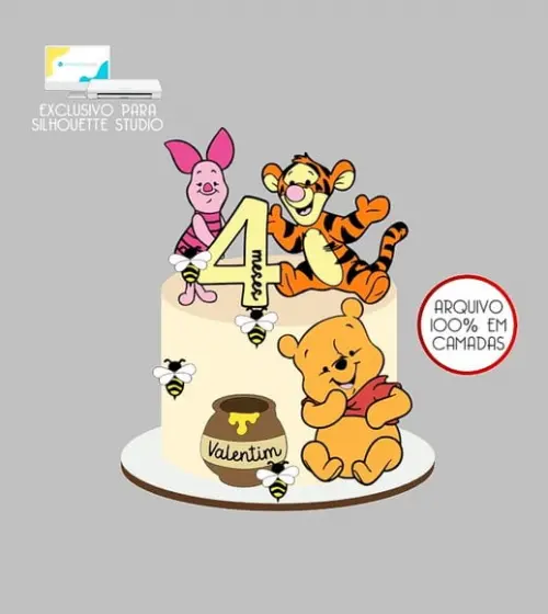 952 - Arquivo Topo de Bolo Ursinho Pooh