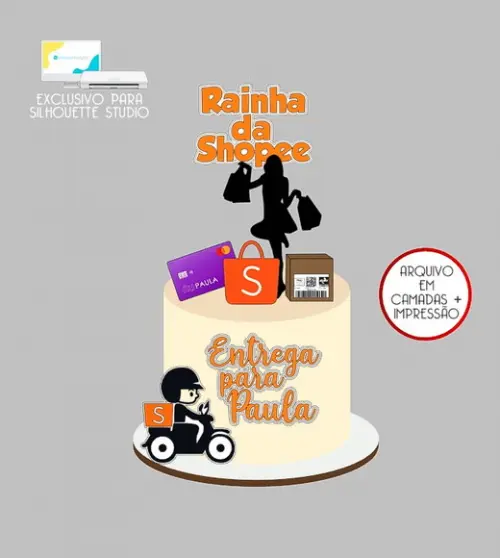954 - Arquivo Topo de Bolo Compras Rainha da Shopee