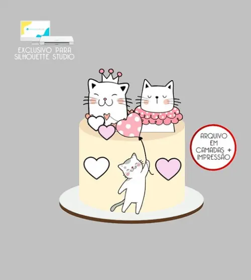 961 - Arquivo Topo de Bolo Gatos Gatinhos
