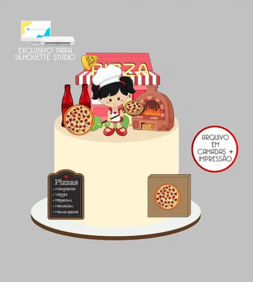 977 - Arquivo Topo de Bolo Pizza Pizzaria Menina