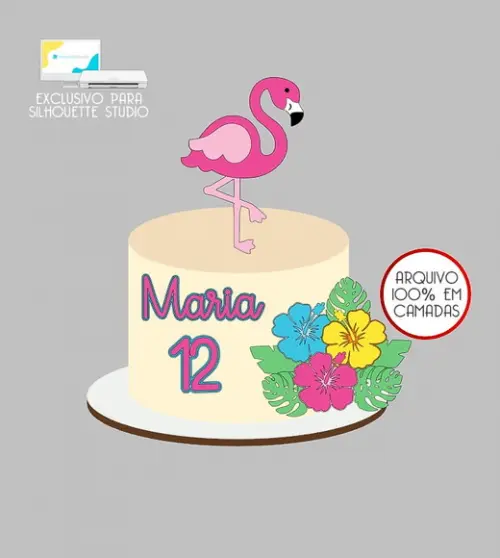 984 - Arquivo Topo de Bolo Flamingo Tropical