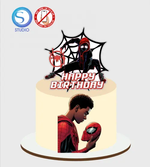 4276 - Arquivo Topo de Bolo Homem Aranha Miles Morales
