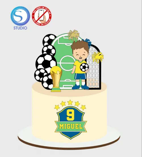 4293 - Arquivo Topo de Bolo Copa do Mundo Brasil Menino
