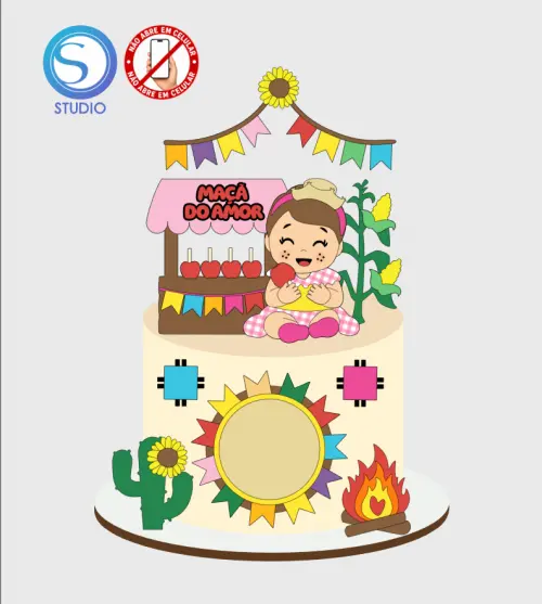 4302 - Arquivo Topo de Bolo Junino Arraiá Menina
