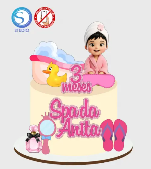 4323 - Arquivo Topo de Bolo Spa Banho Menina