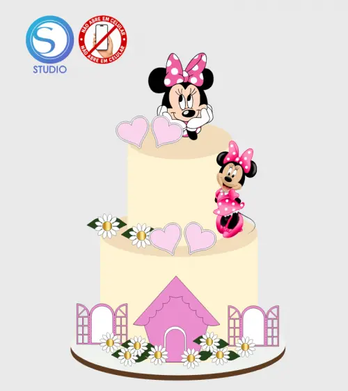 4340 - Arquivo Topo de Bolo Minnie Rosa