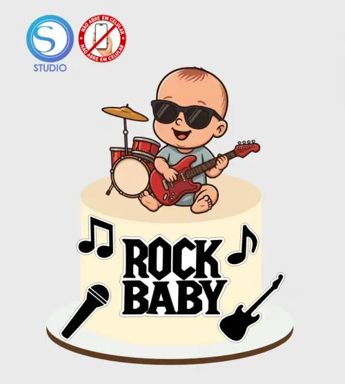 4353 - Arquivo Topo de Bolo Rock Baby Menino