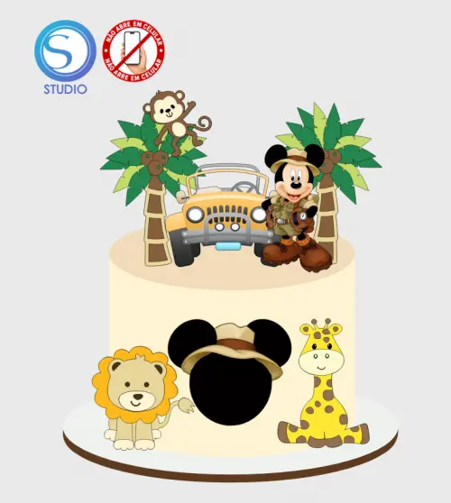 4376 - Arquivo Topo de Bolo Mickey Safari