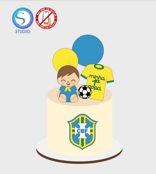 4412 - Arquivo Topo de Bolo Copa do Mundo Brasil Menino