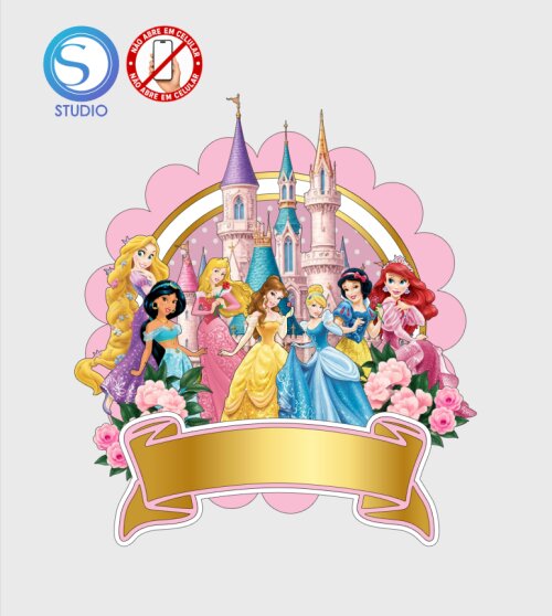 4428 - Arquivo Topo de Bolo Princesas Disney Castelo