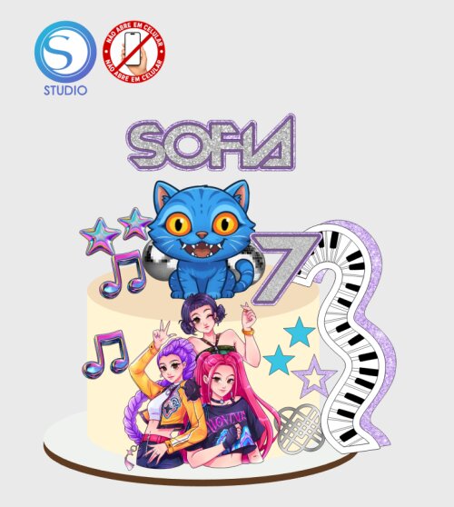 4433 - Arquivo Topo de Bolo Guerreiras do Kpop Demon Hunters