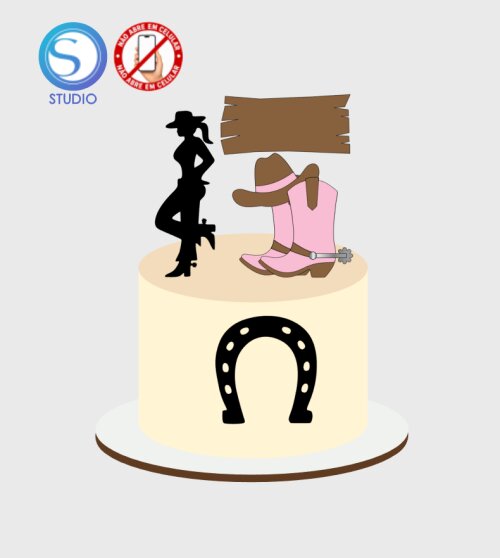 4452 - Arquivo Topo de Bolo Boiadeira Cowgirl