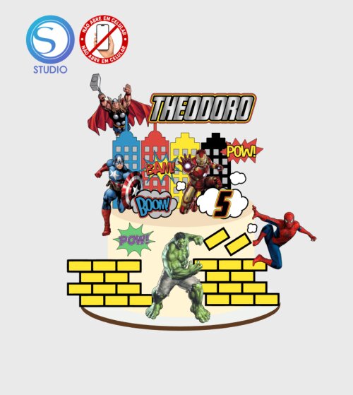 4474 - Arquivo Topo de Bolo Vingadores Super Heróis