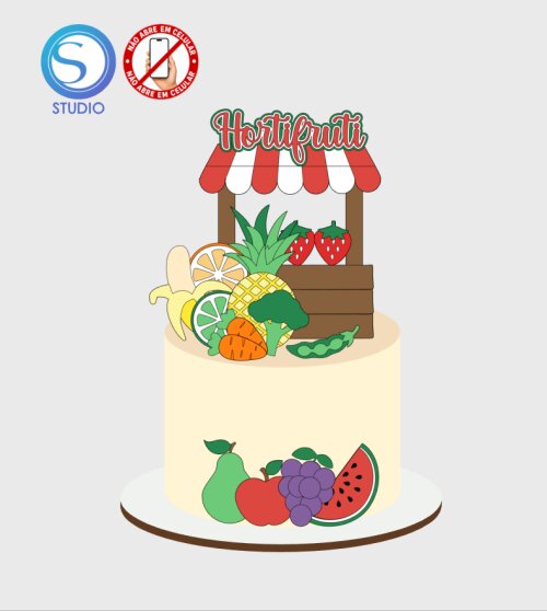 4484 - Arquivo Topo de Bolo Frutinhas Hortifruti